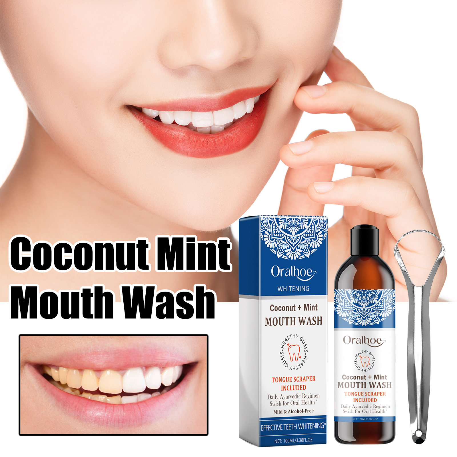 Teeth Whitening Oil Pulling - Coconut Oil Mint Mouthwash: Naturally Whitens