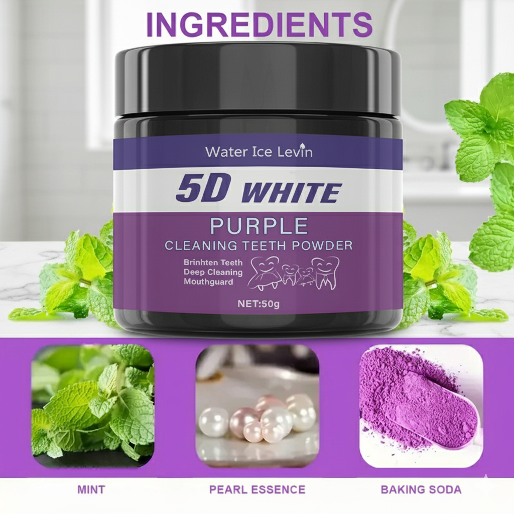 5D White Teeth Powder. Purple  - Teeth Whitening Oil Pulling review and price